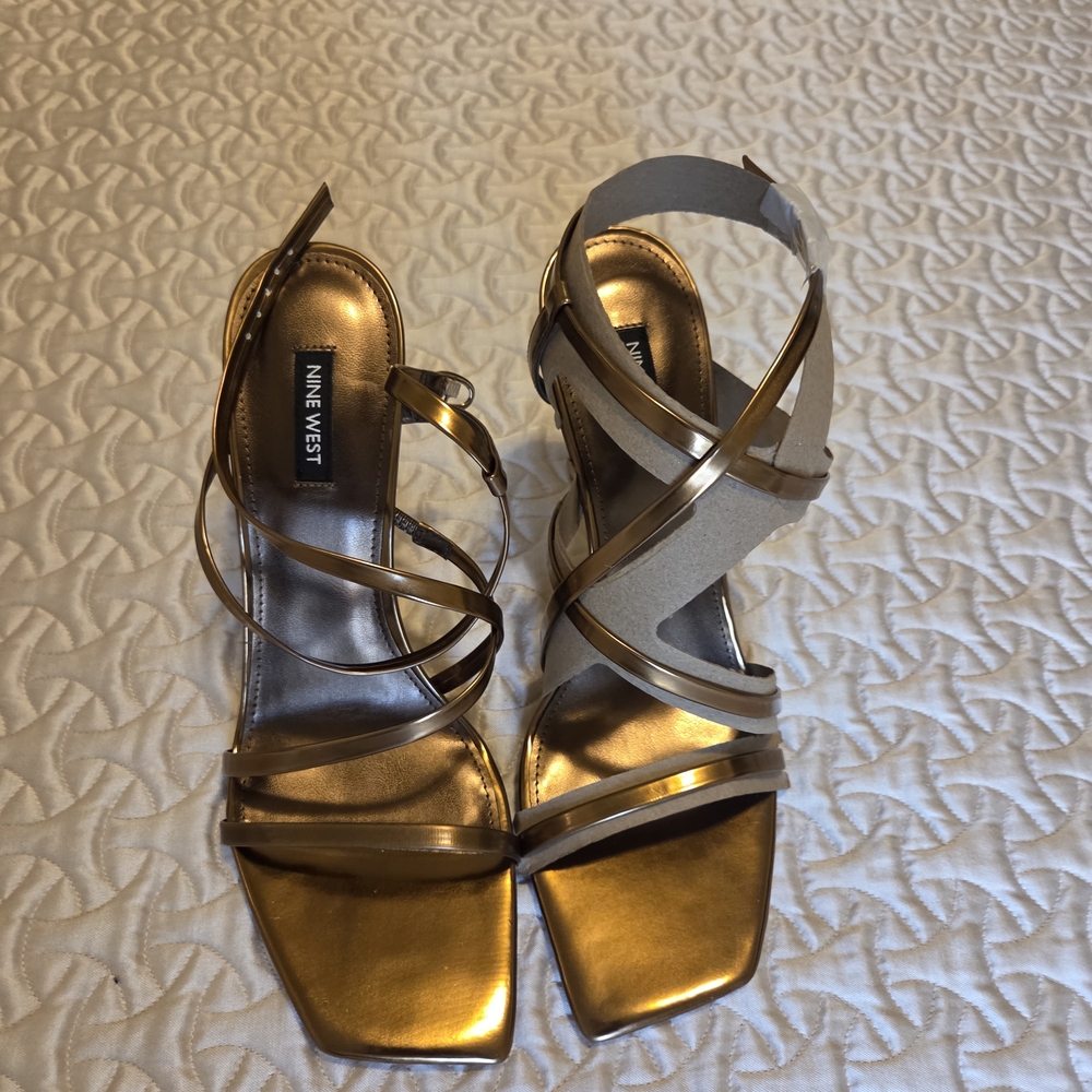Nine West Tila Bronze Strappy Heels